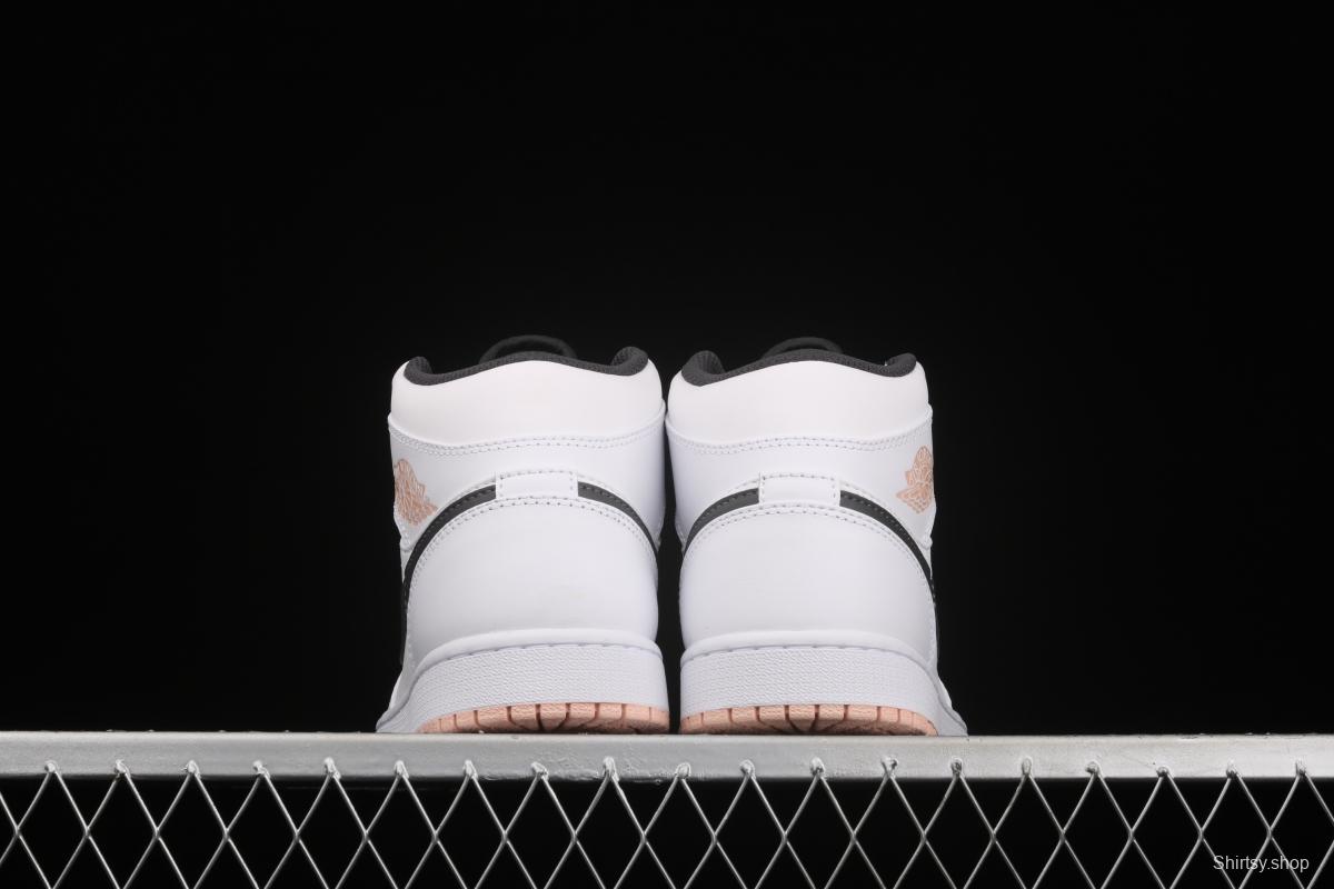 Air Jordan 1 Mid White and Black Sakura Pollen Zhongbang Basketball shoes 554725-180