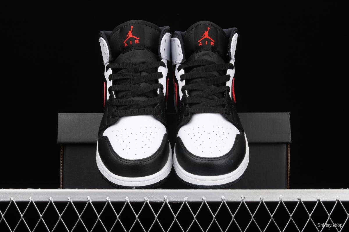 Air Jordan 1 Mid black white red hook Zhongbang basketball shoes 554725-075