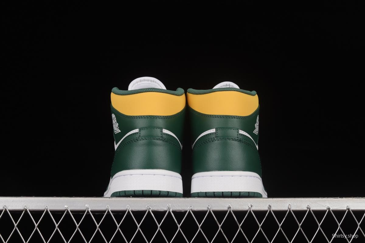 Air Jordan 1 Mid Green Yellow AJ White Green Yellow Seattle SuperSonics 554724-371